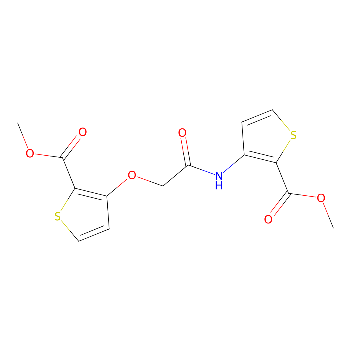 Methyl 3-[(2-{[2-(methoxycarbonyl)-3-thienyl]oxy}acetyl)amino]-2-thiophenecarboxylate molecular structure, CAS 477869-16-2