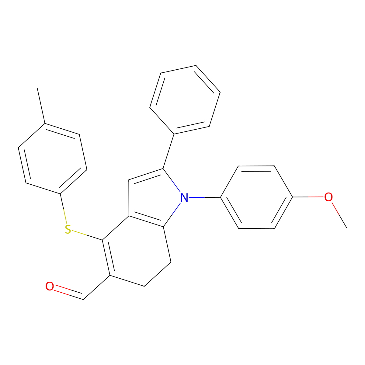 1-(4-methoxyphenyl)-4-[(4-methylphenyl)sulfanyl]-2-phenyl-6,7-dihydro-1H-indole-5-carbaldehyde molecular structure, CAS 477869-17-3