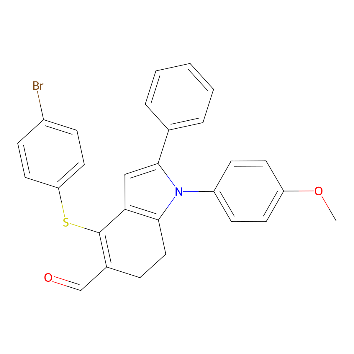 4-[(4-bromophenyl)sulfanyl]-1-(4-methoxyphenyl)-2-phenyl-6,7-dihydro-1H-indole-5-carbaldehyde molecular structure, CAS 477869-18-4
