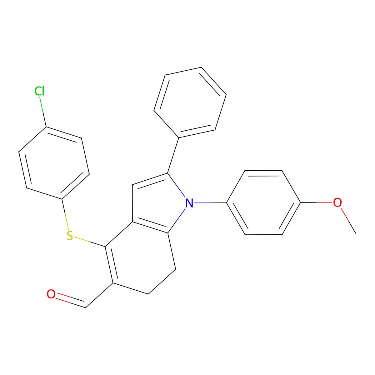4-[(4-chlorophenyl)sulfanyl]-1-(4-methoxyphenyl)-2-phenyl-6,7-dihydro-1H-indole-5-carbaldehyde molecular structure, CAS 477869-19-5