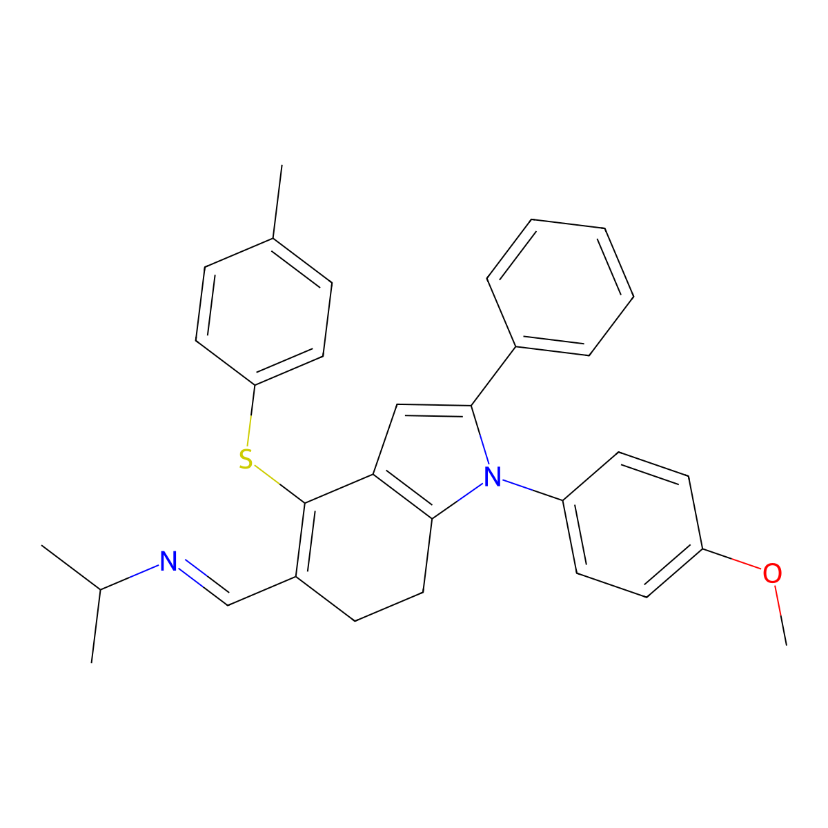 N-((E)-{1-(4-methoxyphenyl)-4-[(4-methylphenyl)sulfanyl]-2-phenyl-6,7-dihydro-1H-indol-5-yl}methylidene)-2-propanamine molecular structure, CAS 477869-24-2