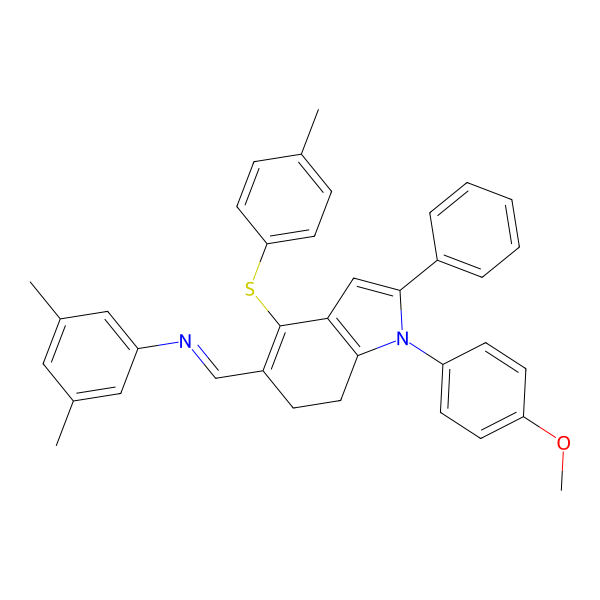 N-((E)-{1-(4-methoxyphenyl)-4-[(4-methylphenyl)sulfanyl]-2-phenyl-6,7-dihydro-1H-indol-5-yl}methylidene)-3,5-dimethylaniline molecular structure, CAS 477869-28-6