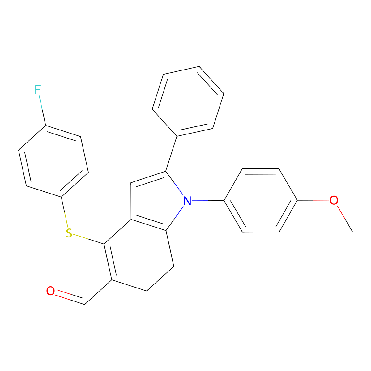 4-[(4-fluorophenyl)sulfanyl]-1-(4-methoxyphenyl)-2-phenyl-6,7-dihydro-1H-indole-5-carbaldehyde molecular structure, CAS 477869-30-0