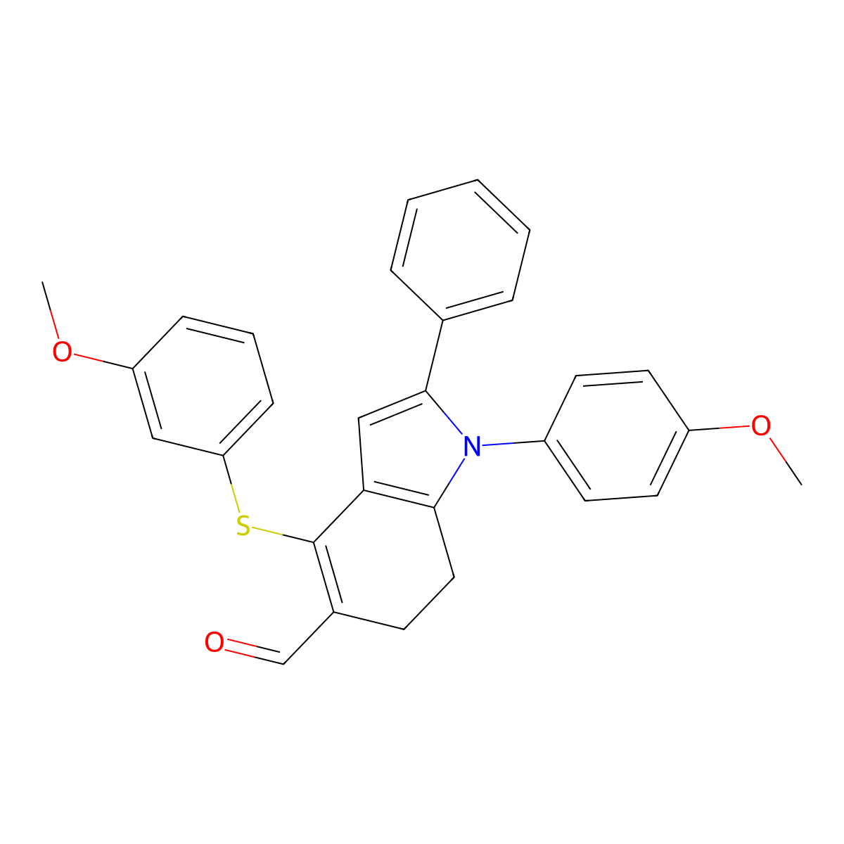 1-(4-methoxyphenyl)-4-[(3-methoxyphenyl)sulfanyl]-2-phenyl-6,7-dihydro-1H-indole-5-carbaldehyde molecular structure, CAS 477869-31-1