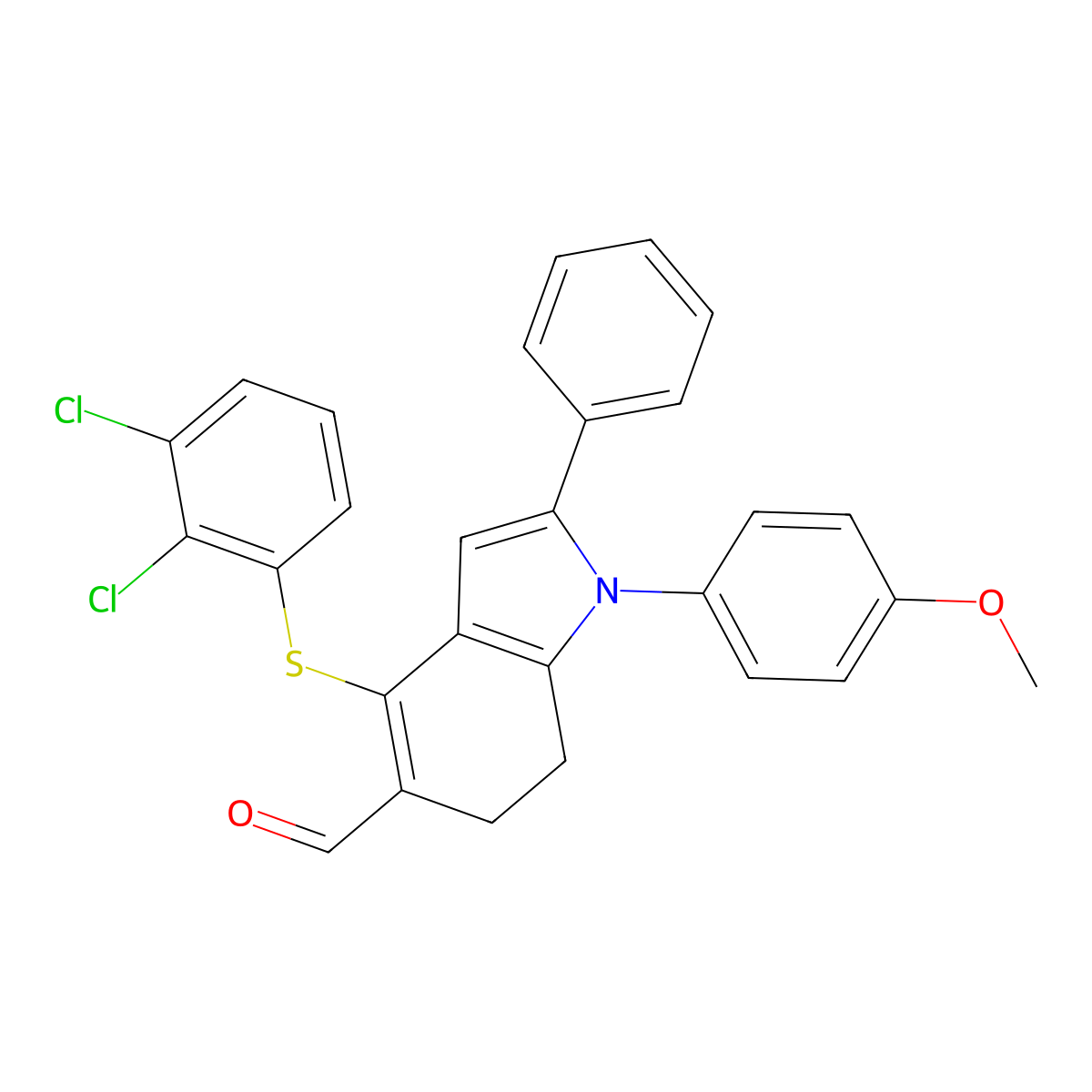 4-[(2,3-dichlorophenyl)sulfanyl]-1-(4-methoxyphenyl)-2-phenyl-6,7-dihydro-1H-indole-5-carbaldehyde molecular structure, CAS 477869-32-2