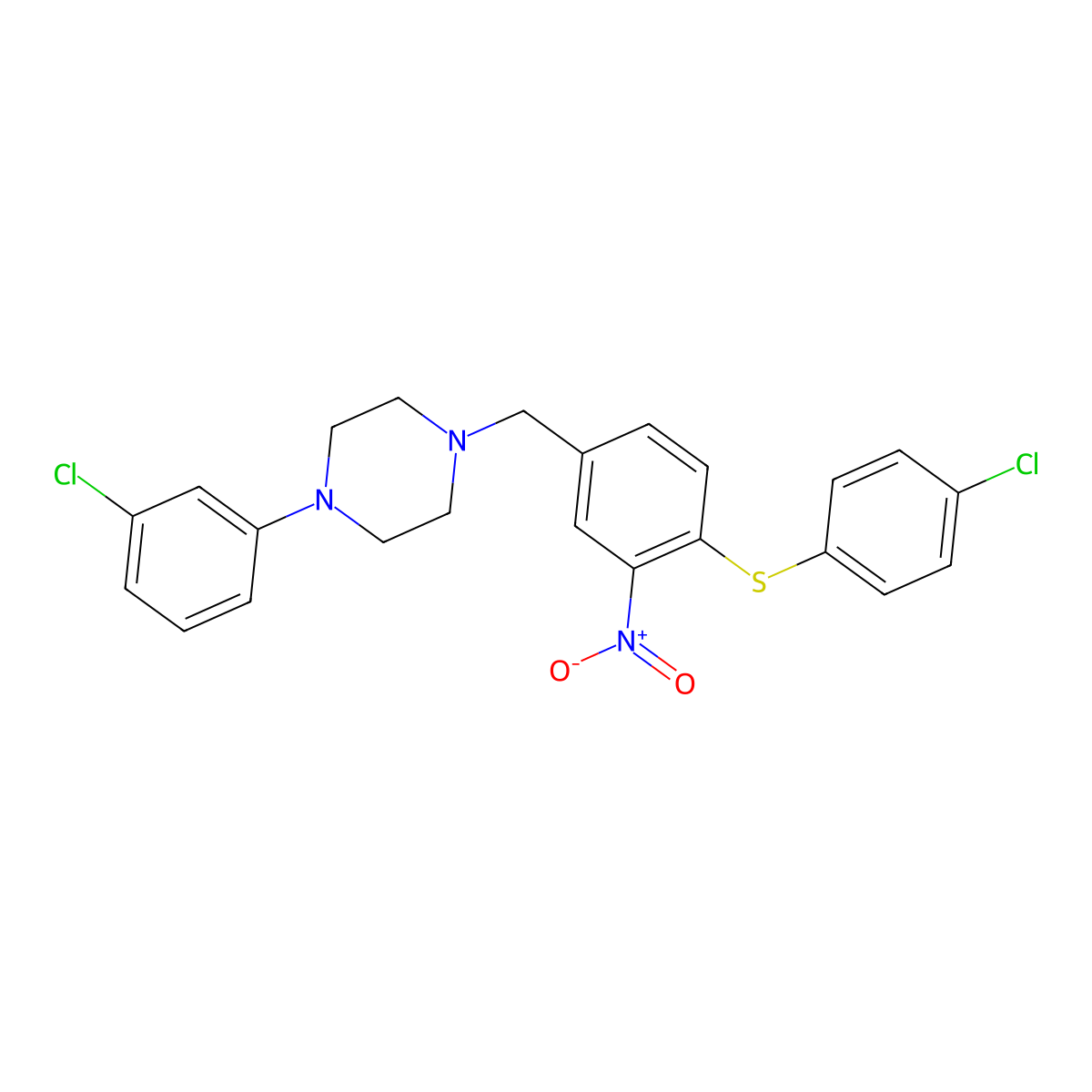 1-(3-Chlorophenyl)-4-{4-[(4-chlorophenyl)sulfanyl]-3-nitrobenzyl}piperazine molecular structure, CAS 477869-38-8