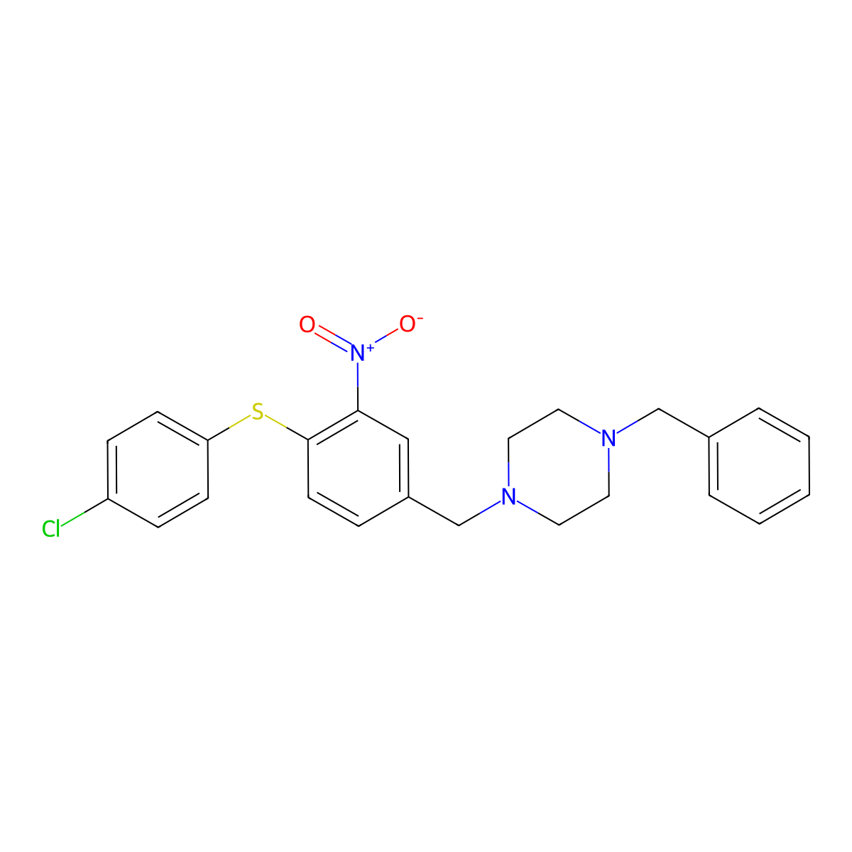 1-Benzyl-4-{4-[(4-chlorophenyl)sulfanyl]-3-nitrobenzyl}piperazine molecular structure, CAS 477869-39-9