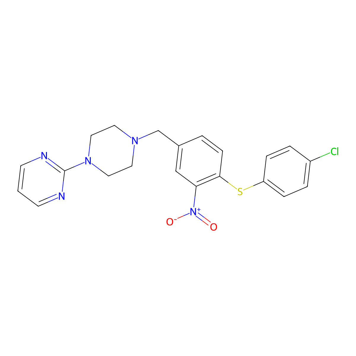 2-(4-{4-[(4-Chlorophenyl)sulfanyl]-3-nitrobenzyl}piperazino)pyrimidine molecular structure, CAS 477869-40-2