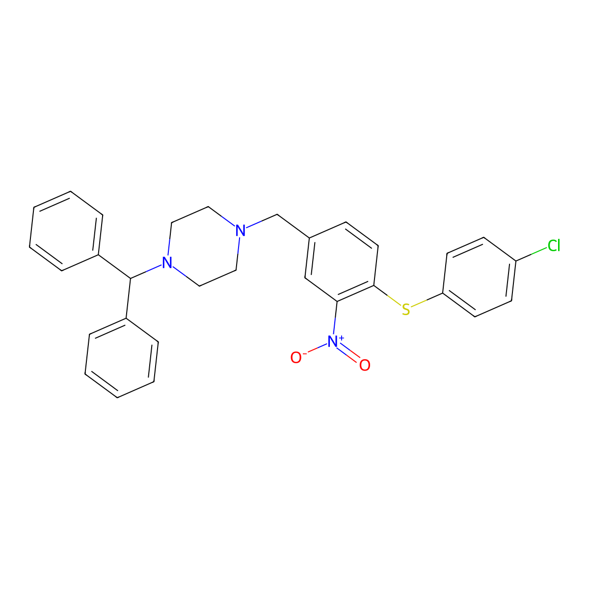 1-Benzhydryl-4-{4-[(4-chlorophenyl)sulfanyl]-3-nitrobenzyl}piperazine molecular structure, CAS 477869-46-8