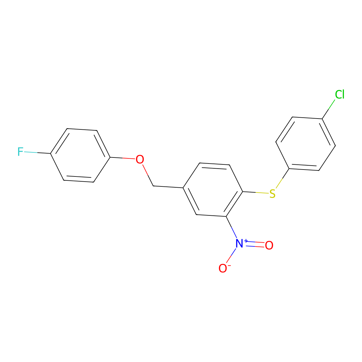 4-[(4-Chlorophenyl)sulfanyl]-3-nitrobenzyl 4-fluorophenyl ether molecular structure, CAS 477869-49-1