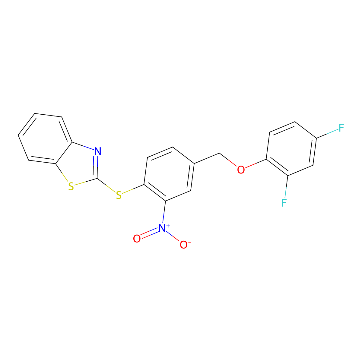 2-({4-[(2,4-Difluorophenoxy)methyl]-2-nitrophenyl}sulfanyl)-1,3-benzothiazole molecular structure, CAS 477869-54-8