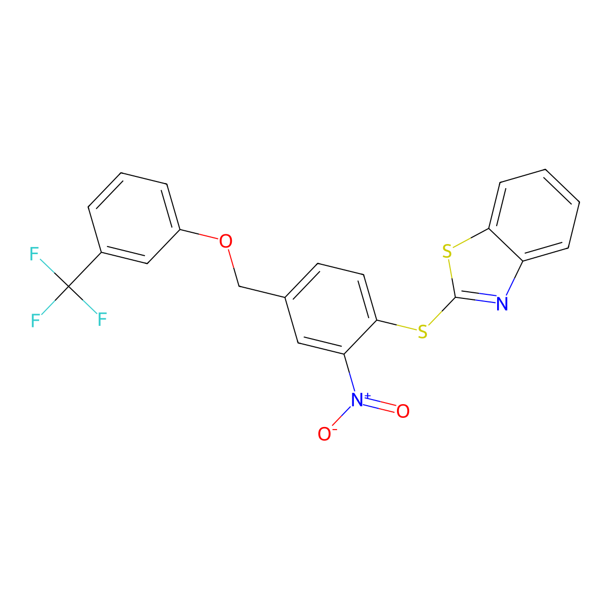 2-[(2-Nitro-4-{[3-(trifluoromethyl)phenoxy]methyl}phenyl)sulfanyl]-1,3-benzothiazole molecular structure, CAS 477869-56-0