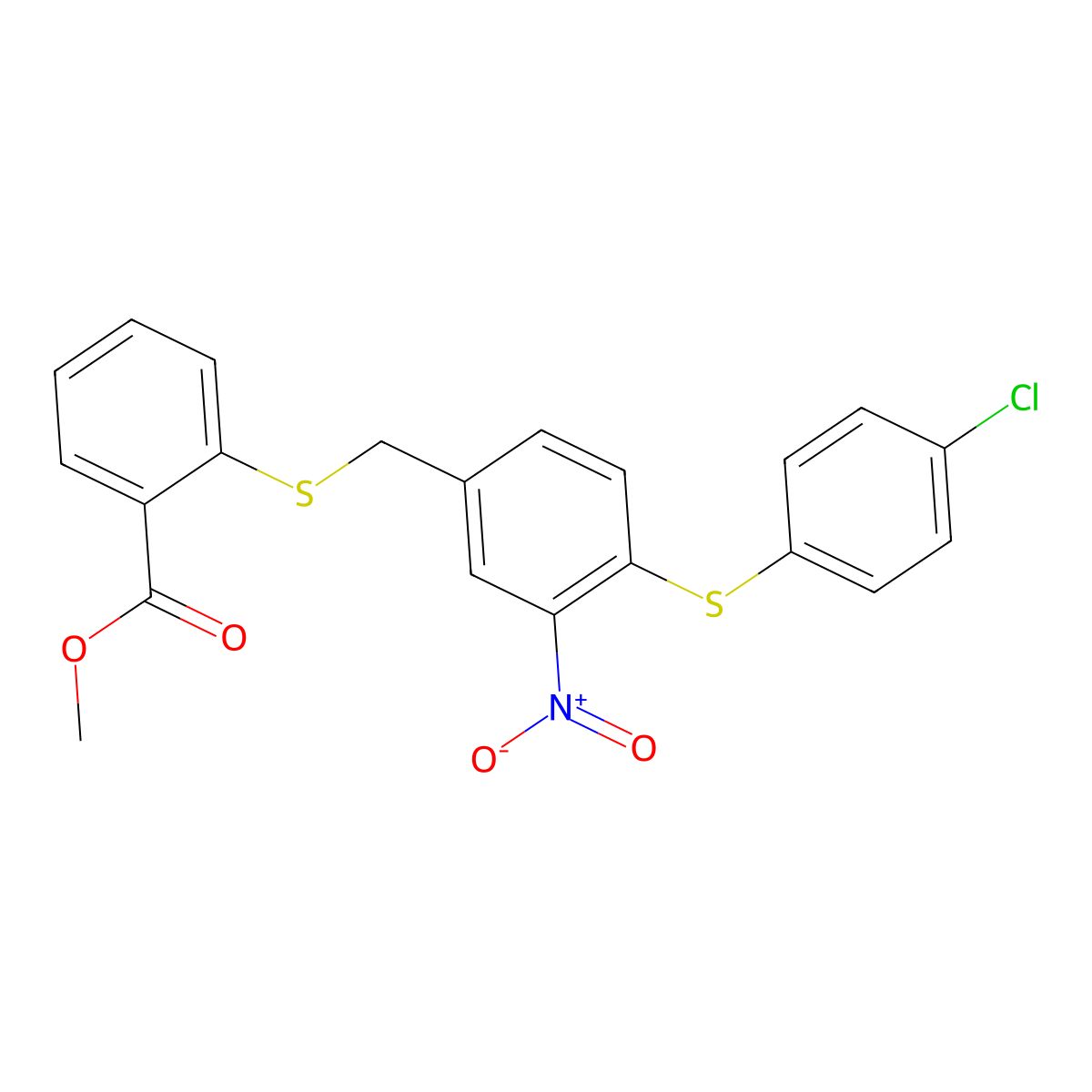 Methyl 2-({4-[(4-chlorophenyl)sulfanyl]-3-nitrobenzyl}sulfanyl)benzenecarboxylate molecular structure, CAS 477869-66-2