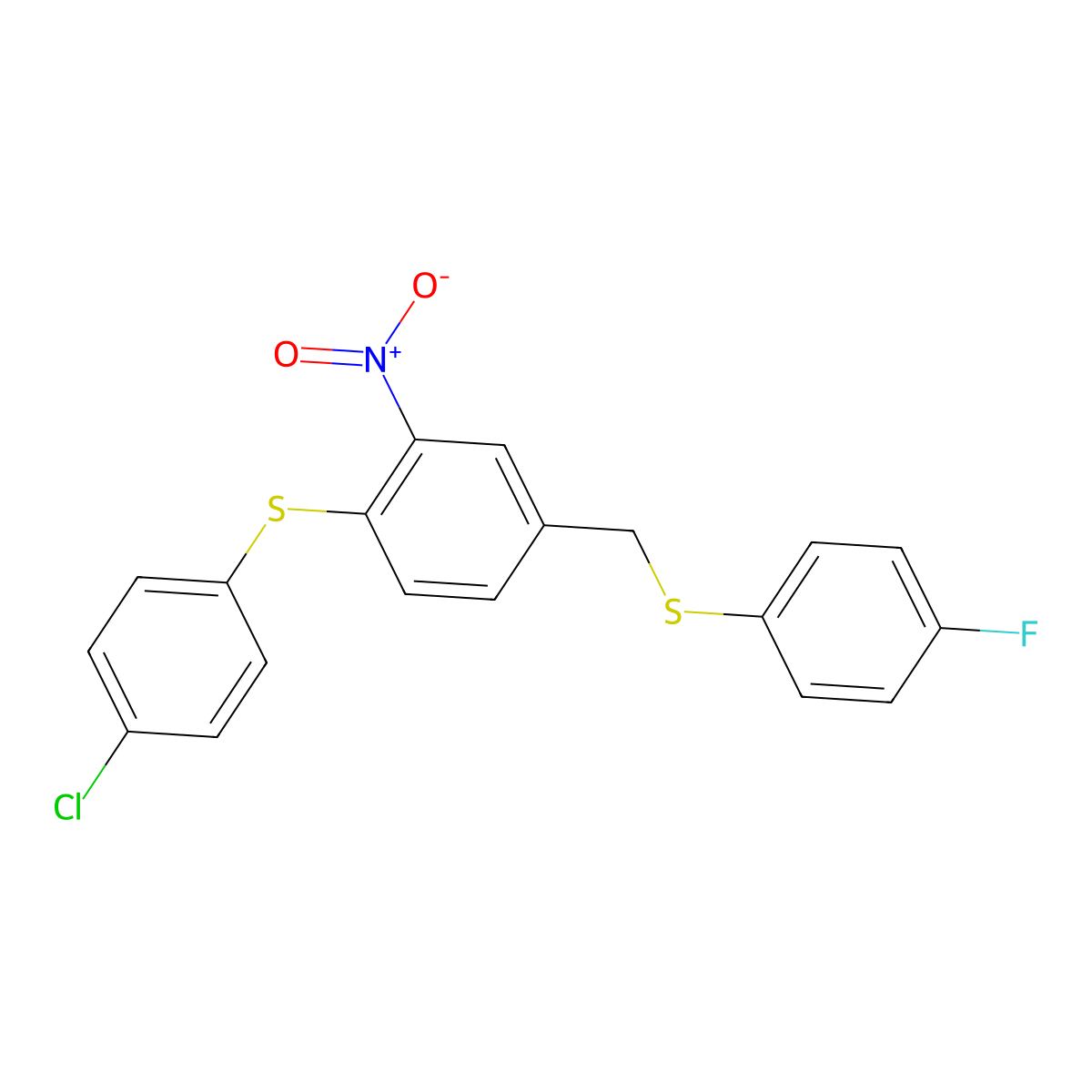 4-Chlorophenyl 4-{[(4-fluorophenyl)sulfanyl]methyl}-2-nitrophenyl sulfide molecular structure, CAS 477869-68-4