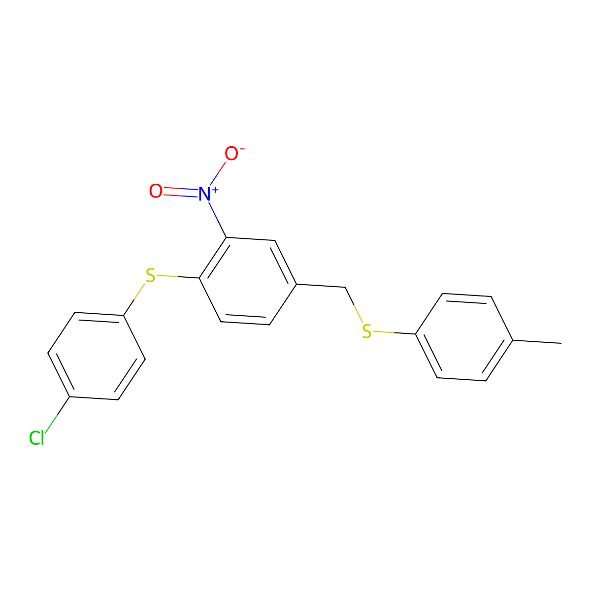 4-Chlorophenyl 4-{[(4-methylphenyl)sulfanyl]methyl}-2-nitrophenyl sulfide molecular structure, CAS 477869-69-5