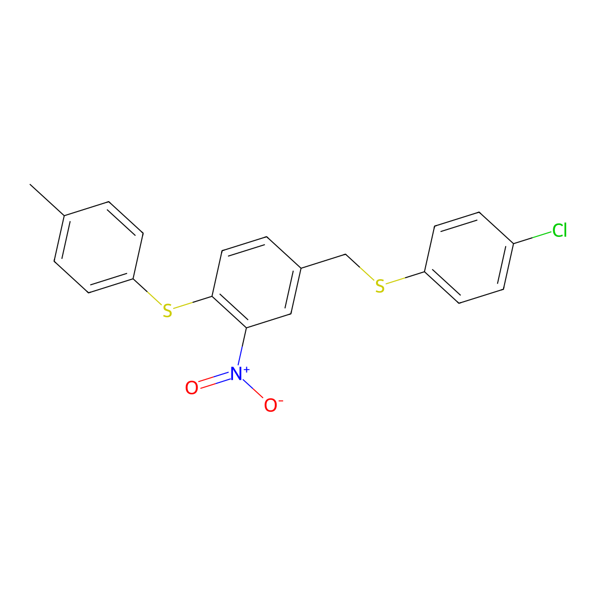 4-Chlorophenyl 4-[(4-methylphenyl)sulfanyl]-3-nitrobenzyl sulfide molecular structure, CAS 477869-70-8