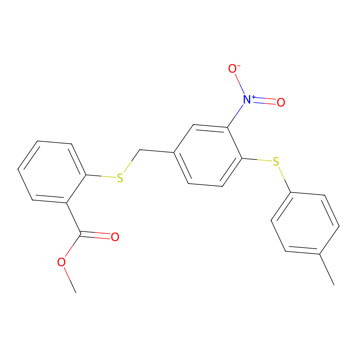 Methyl 2-({4-[(4-methylphenyl)sulfanyl]-3-nitrobenzyl}sulfanyl)benzenecarboxylate molecular structure, CAS 477869-72-0