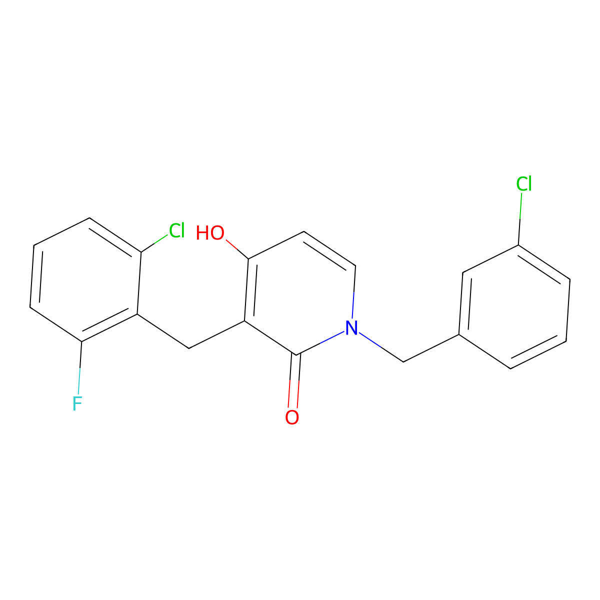 1-(3-chlorobenzyl)-3-(2-chloro-6-fluorobenzyl)-4-hydroxy-2(1H)-pyridinone molecular structure, CAS 477869-76-4