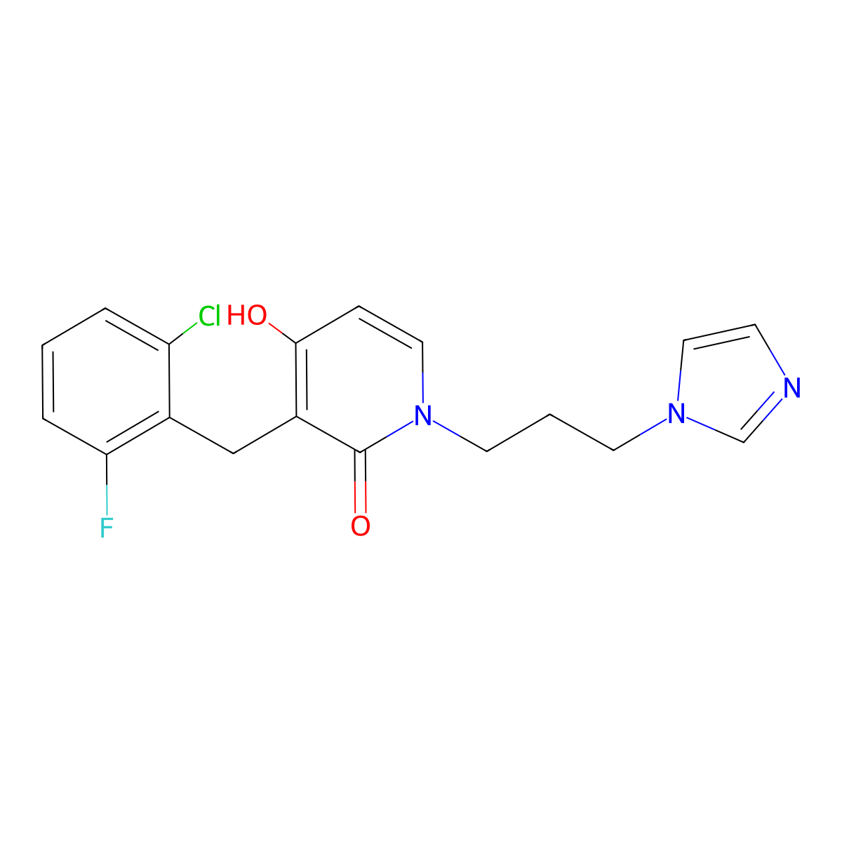 3-(2-chloro-6-fluorobenzyl)-4-hydroxy-1-[3-(1H-imidazol-1-yl)propyl]-2(1H)-pyridinone molecular structure, CAS 477869-81-1
