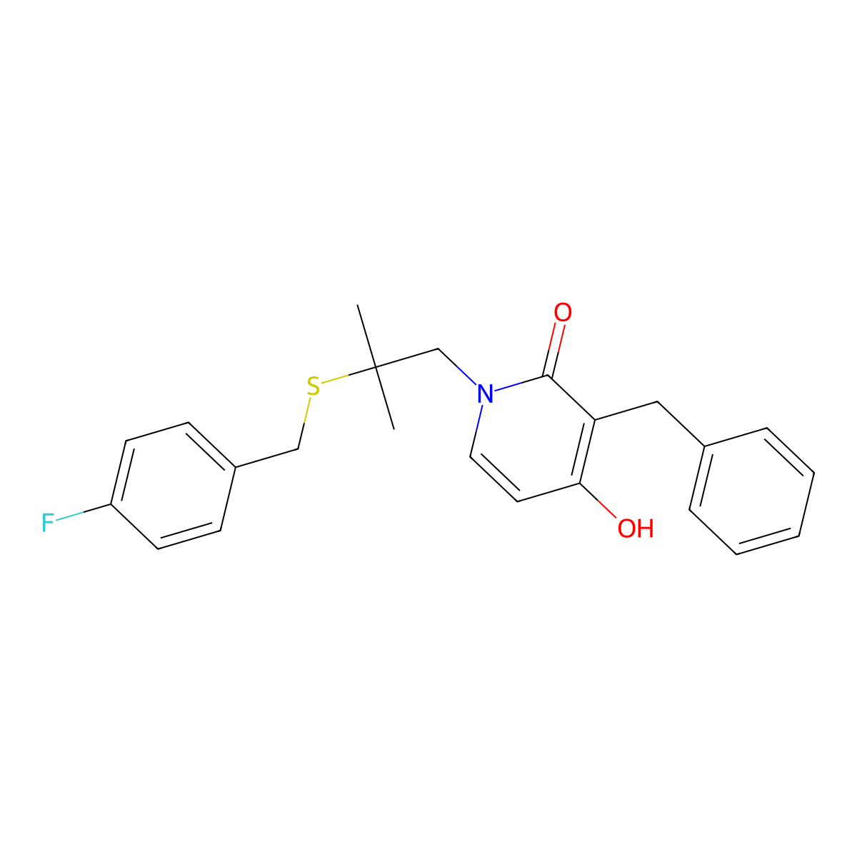 3-benzyl-1-{2-[(4-fluorobenzyl)sulfanyl]-2-methylpropyl}-4-hydroxy-2(1H)-pyridinone molecular structure, CAS 477869-86-6