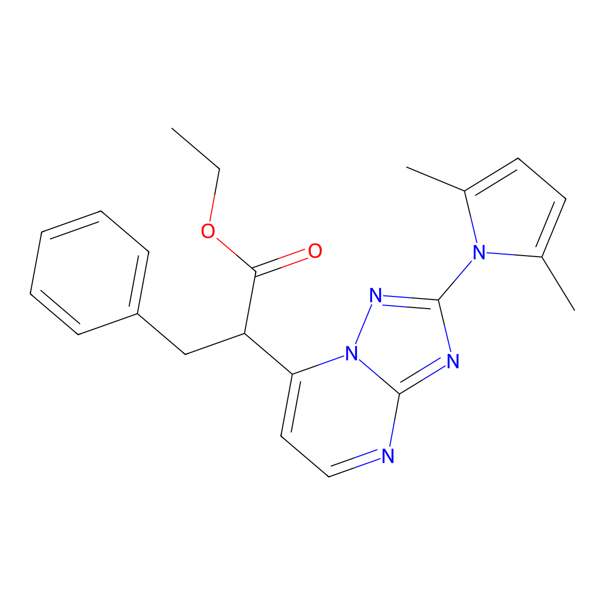 ethyl 2-[2-(2,5-dimethyl-1H-pyrrol-1-yl)[1,2,4]triazolo[1,5-a]pyrimidin-7-yl]-3-phenylpropanoate molecular structure, CAS 477869-92-4