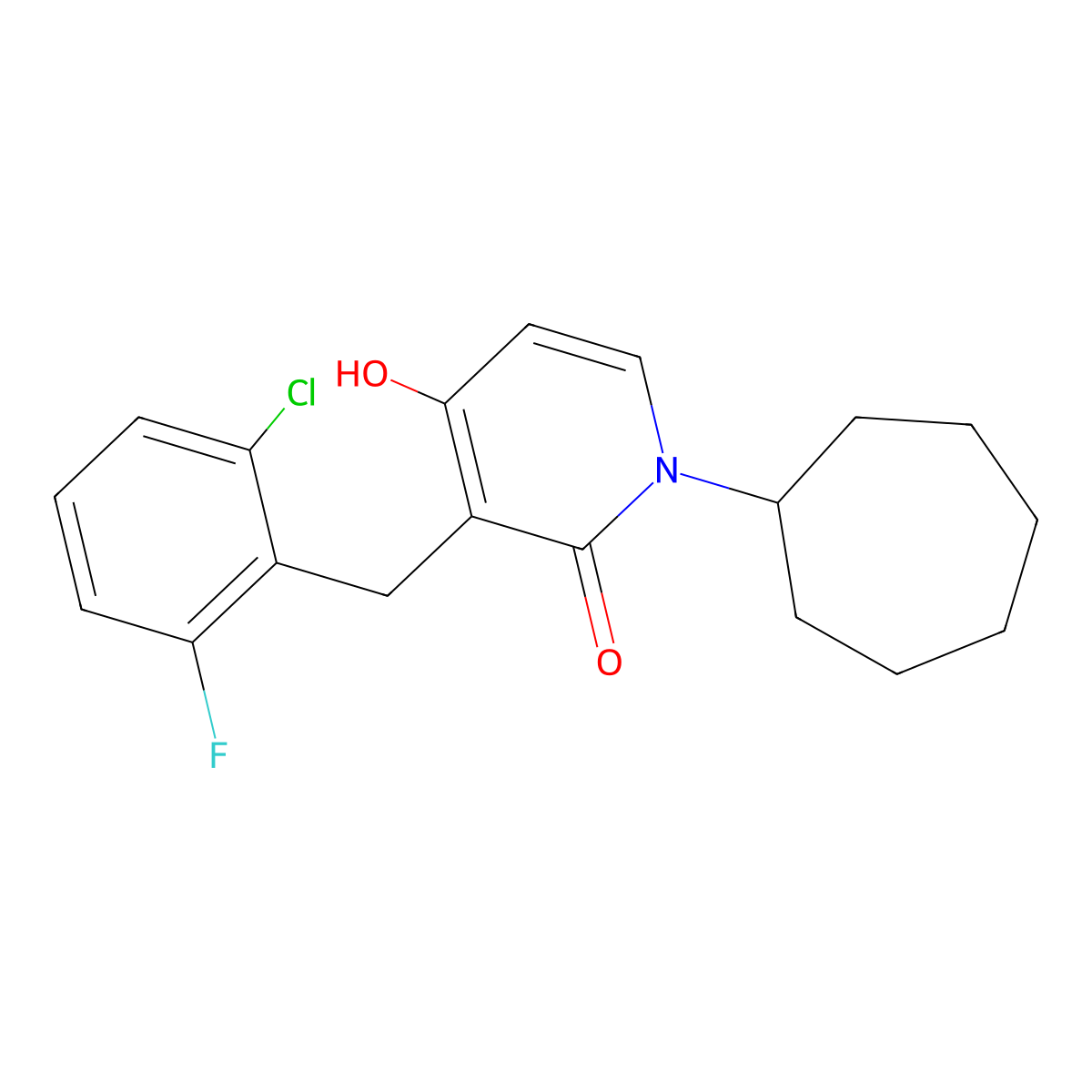3-(2-chloro-6-fluorobenzyl)-1-cycloheptyl-4-hydroxy-2(1H)-pyridinone molecular structure, CAS 477869-96-8