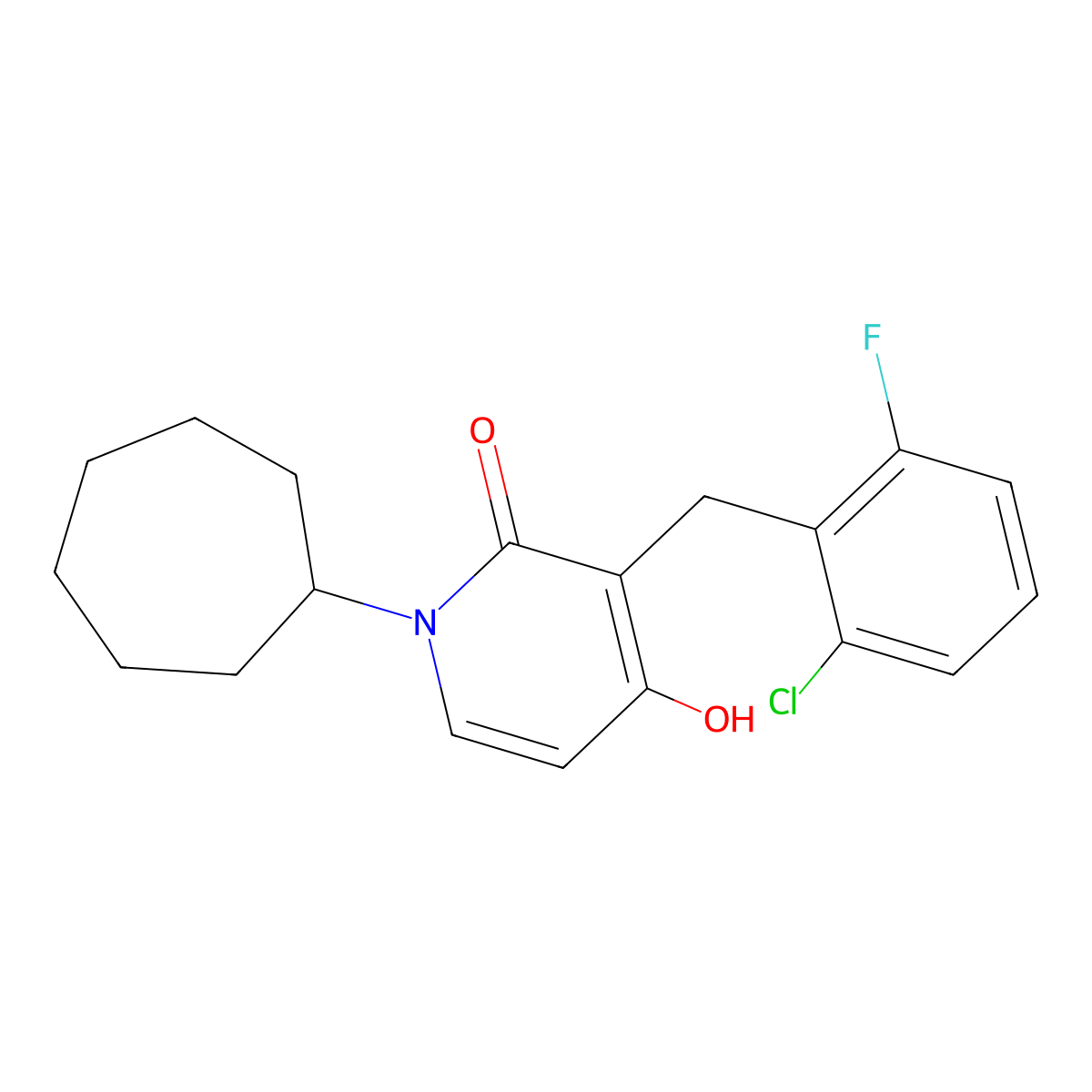 3-(2-chloro-6-fluorobenzyl)-1-cycloheptyl-4-hydroxy-2(1H)-pyridinone molecular structure, CAS 477869-96-8