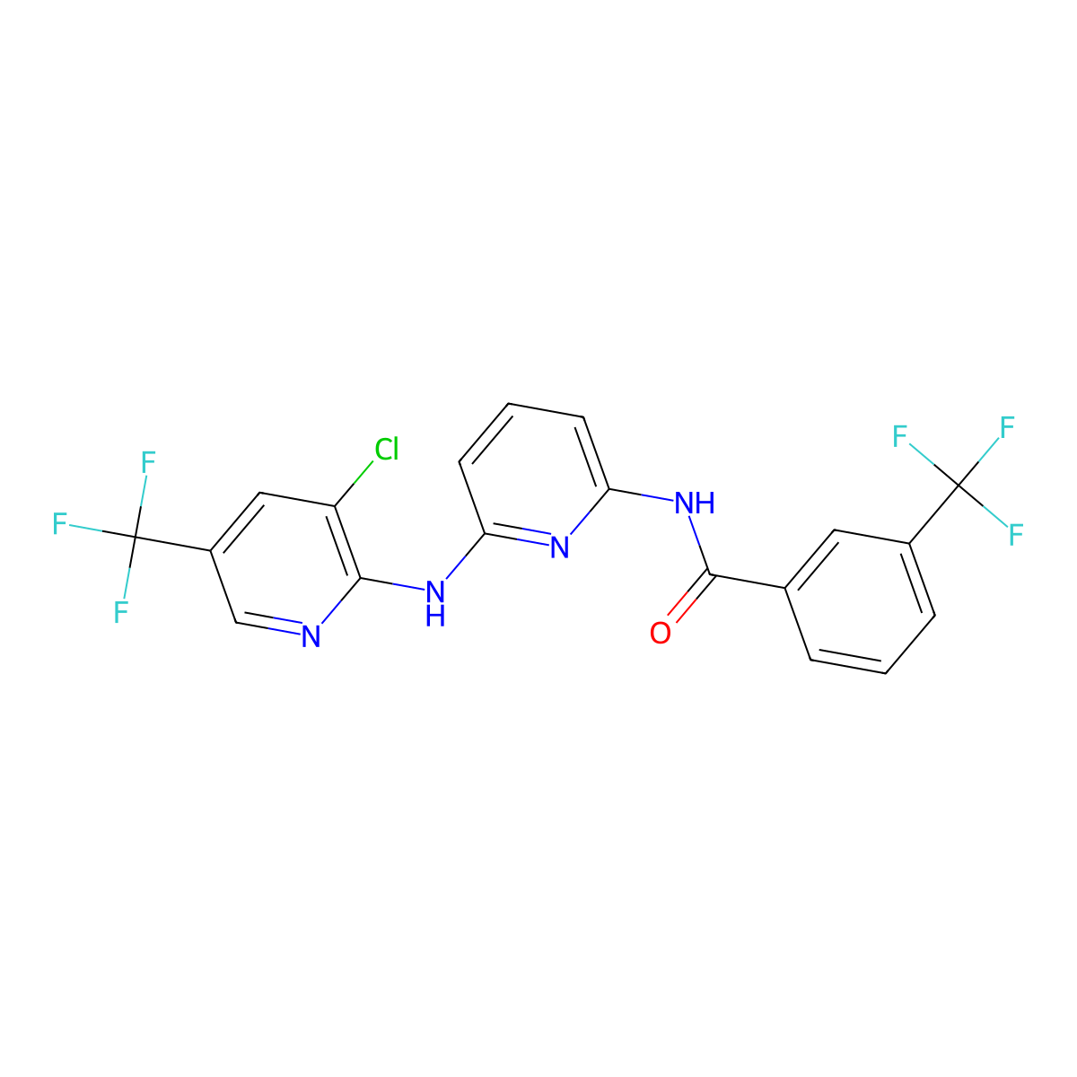 N-(6-{[3-chloro-5-(trifluoromethyl)pyridin-2-yl]amino}pyridin-2-yl)-3-(trifluoromethyl)benzamide molecular structure, CAS 477869-97-9