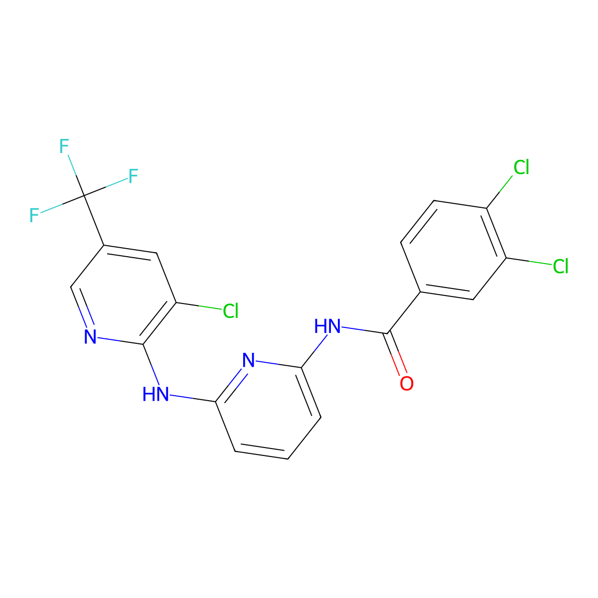 3,4-dichloro-N-(6-{[3-chloro-5-(trifluoromethyl)pyridin-2-yl]amino}pyridin-2-yl)benzamide molecular structure, CAS 477869-98-0