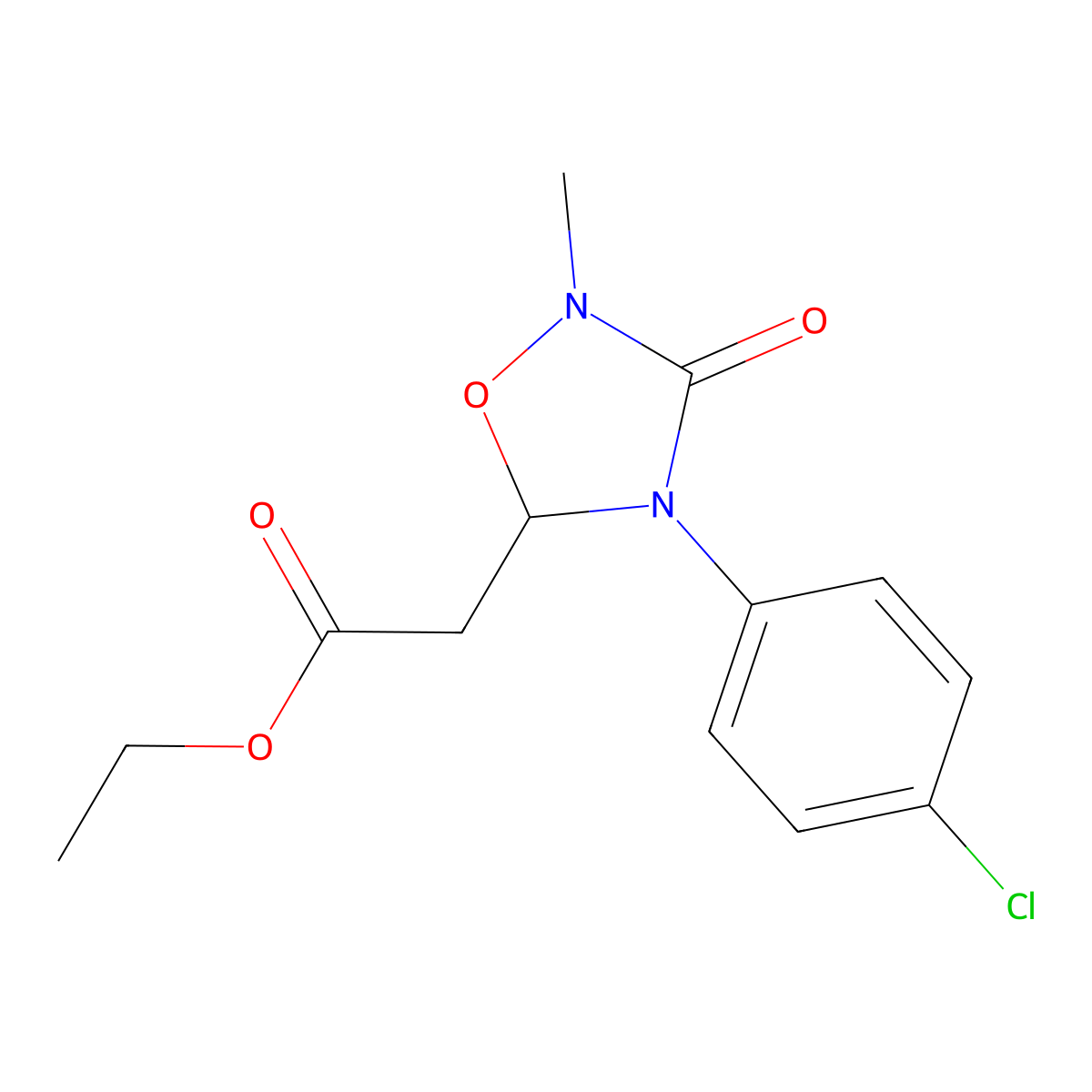 Ethyl 2-[4-(4-chlorophenyl)-2-methyl-3-oxo-1,2,4-oxadiazolidin-5-yl]acetate molecular structure, CAS 477870-07-8