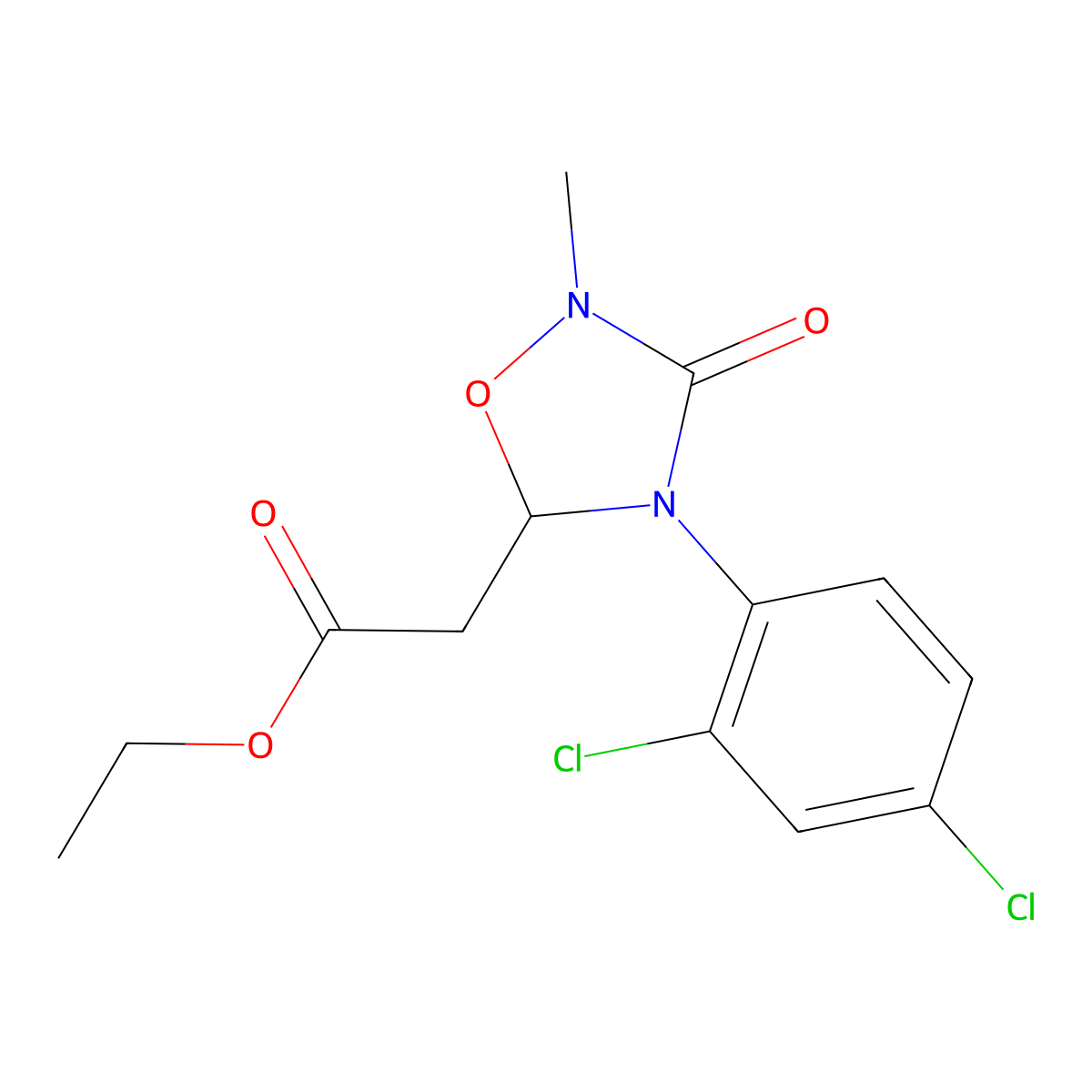 Ethyl 2-[4-(2,4-dichlorophenyl)-2-methyl-3-oxo-1,2,4-oxadiazolidin-5-yl]acetate molecular structure, CAS 477870-09-0