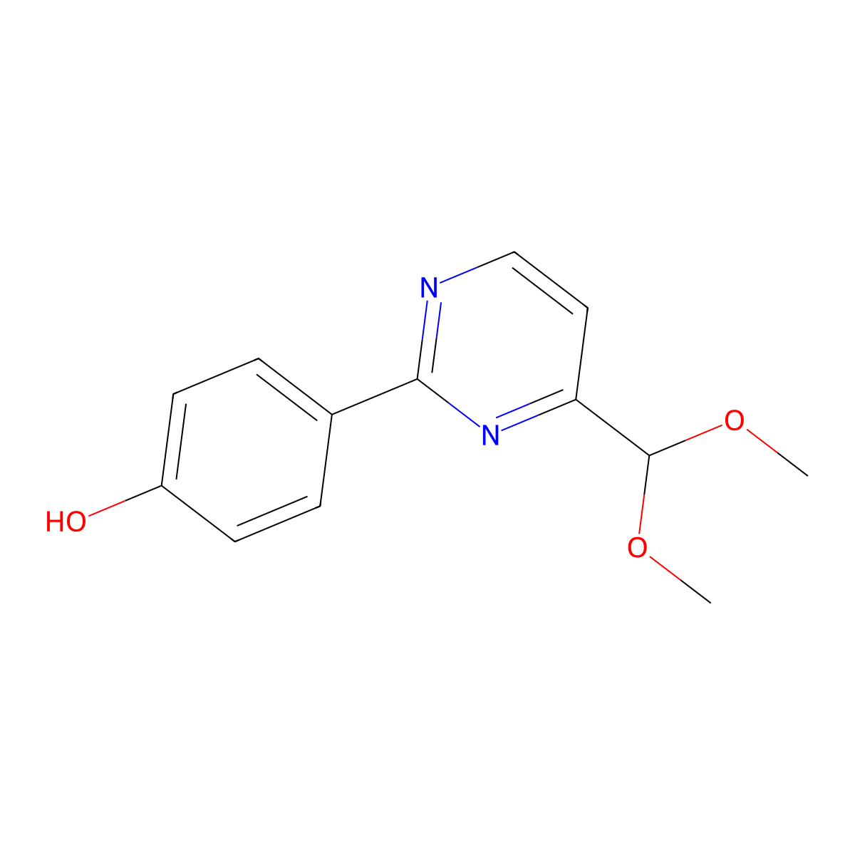 4-[4-(Dimethoxymethyl)-2-pyrimidinyl]benzenol molecular structure, CAS 477870-19-2
