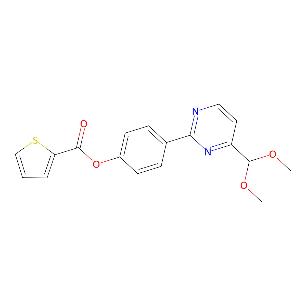 4-[4-(Dimethoxymethyl)-2-pyrimidinyl]phenyl 2-thiophenecarboxylate molecular structure, CAS 477870-25-0