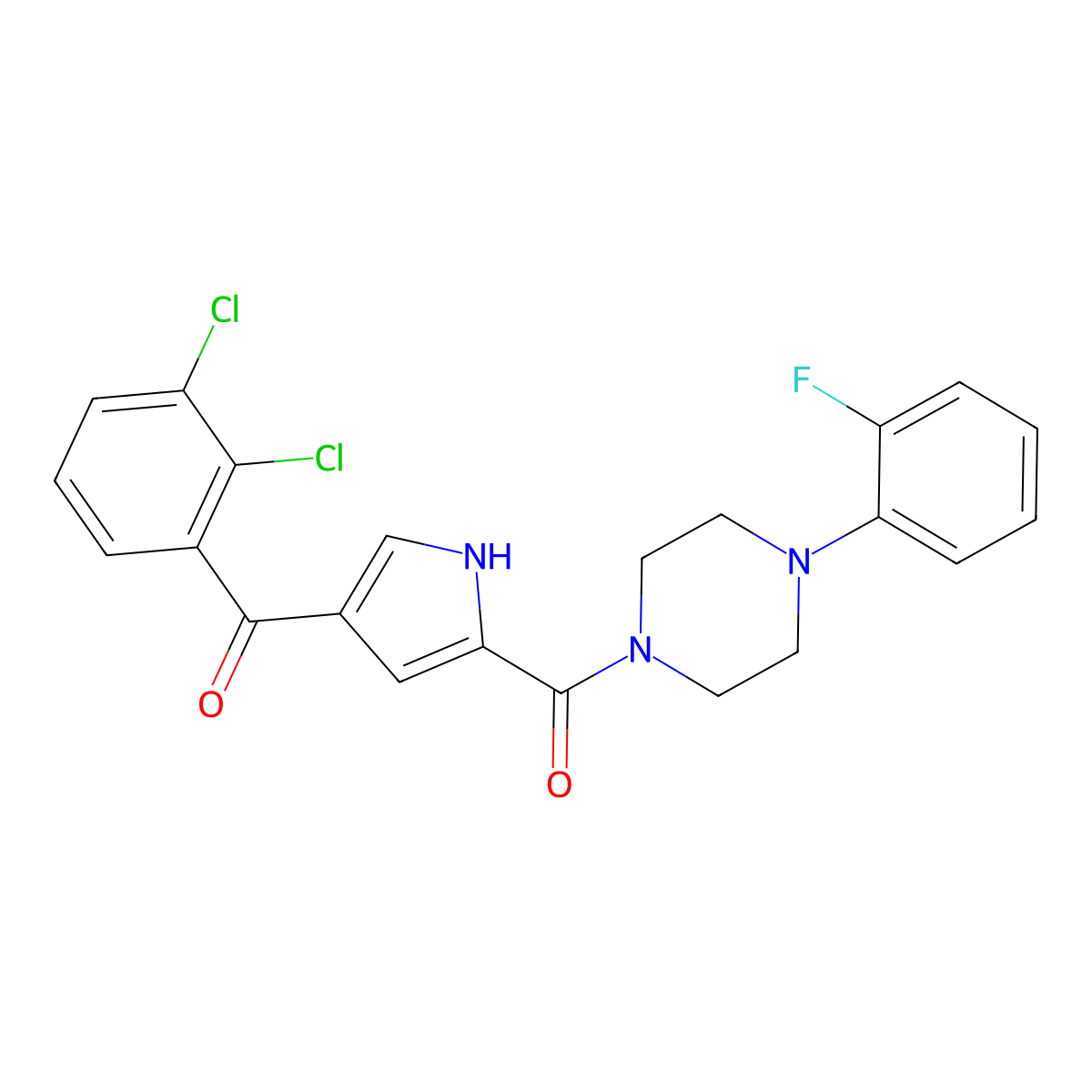 (2,3-dichlorophenyl)-[5-[4-(2-fluorophenyl)piperazine-1-carbonyl]-1H-pyrrol-3-yl]methanone molecular structure, CAS 477870-32-9