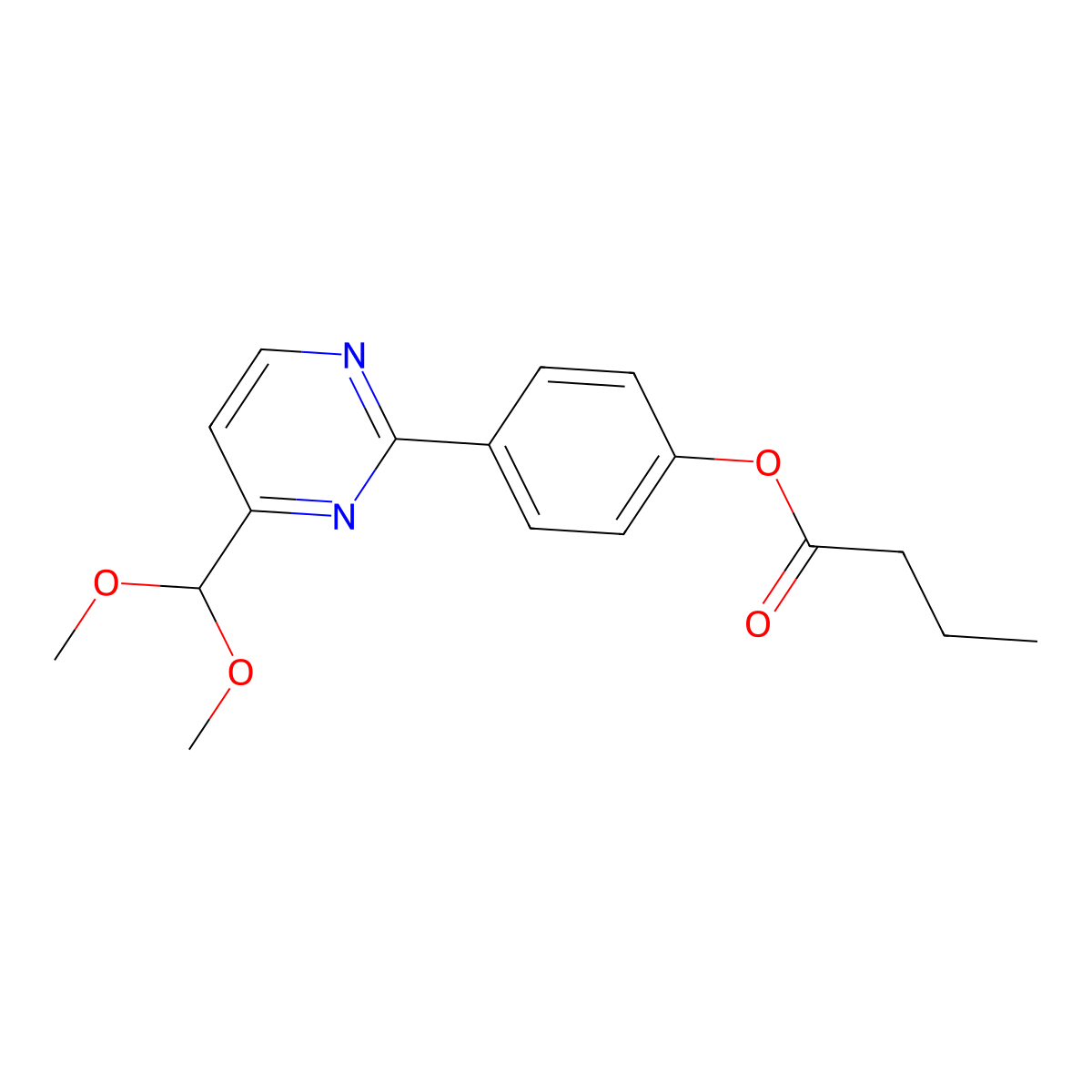 4-[4-(Dimethoxymethyl)-2-pyrimidinyl]phenyl butanoate molecular structure, CAS 477870-35-2