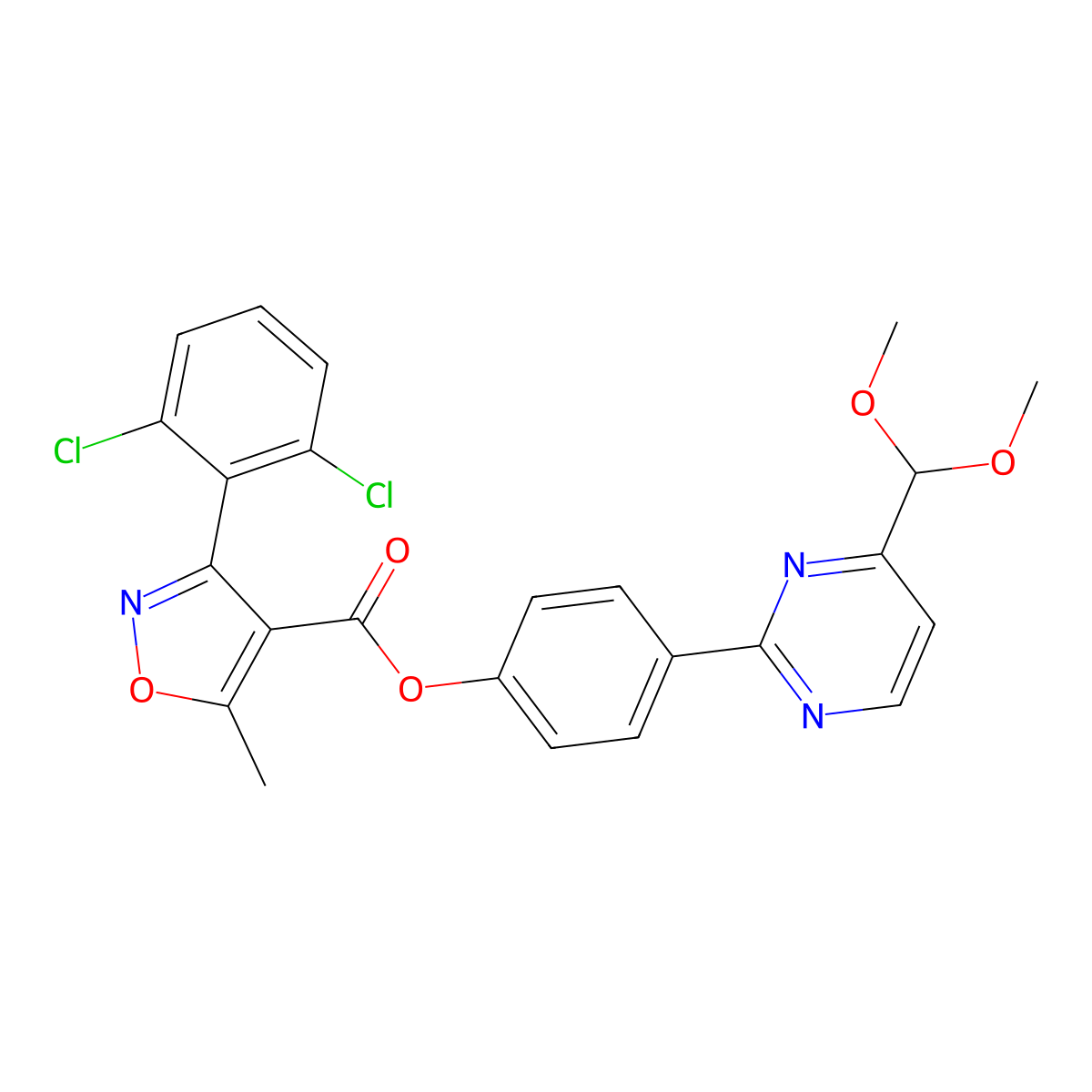 4-[4-(Dimethoxymethyl)-2-pyrimidinyl]phenyl 3-(2,6-dichlorophenyl)-5-methyl-4-isoxazolecarboxylate molecular structure, CAS 477870-40-9