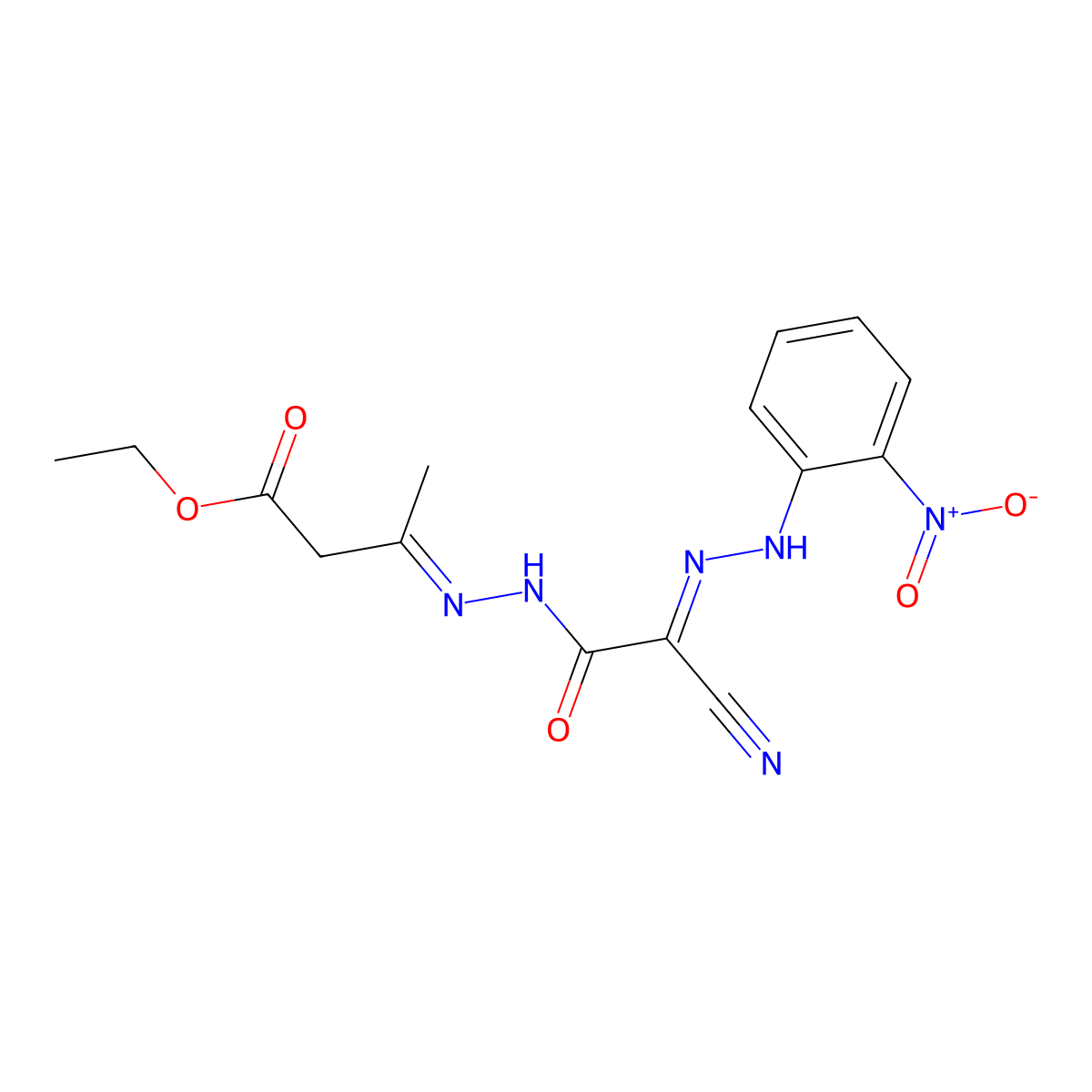 ethyl 3-((E)-2-{2-cyano-2-[(E)-2-(2-nitrophenyl)hydrazono]acetyl}hydrazono)butanoate molecular structure, CAS 477870-50-1