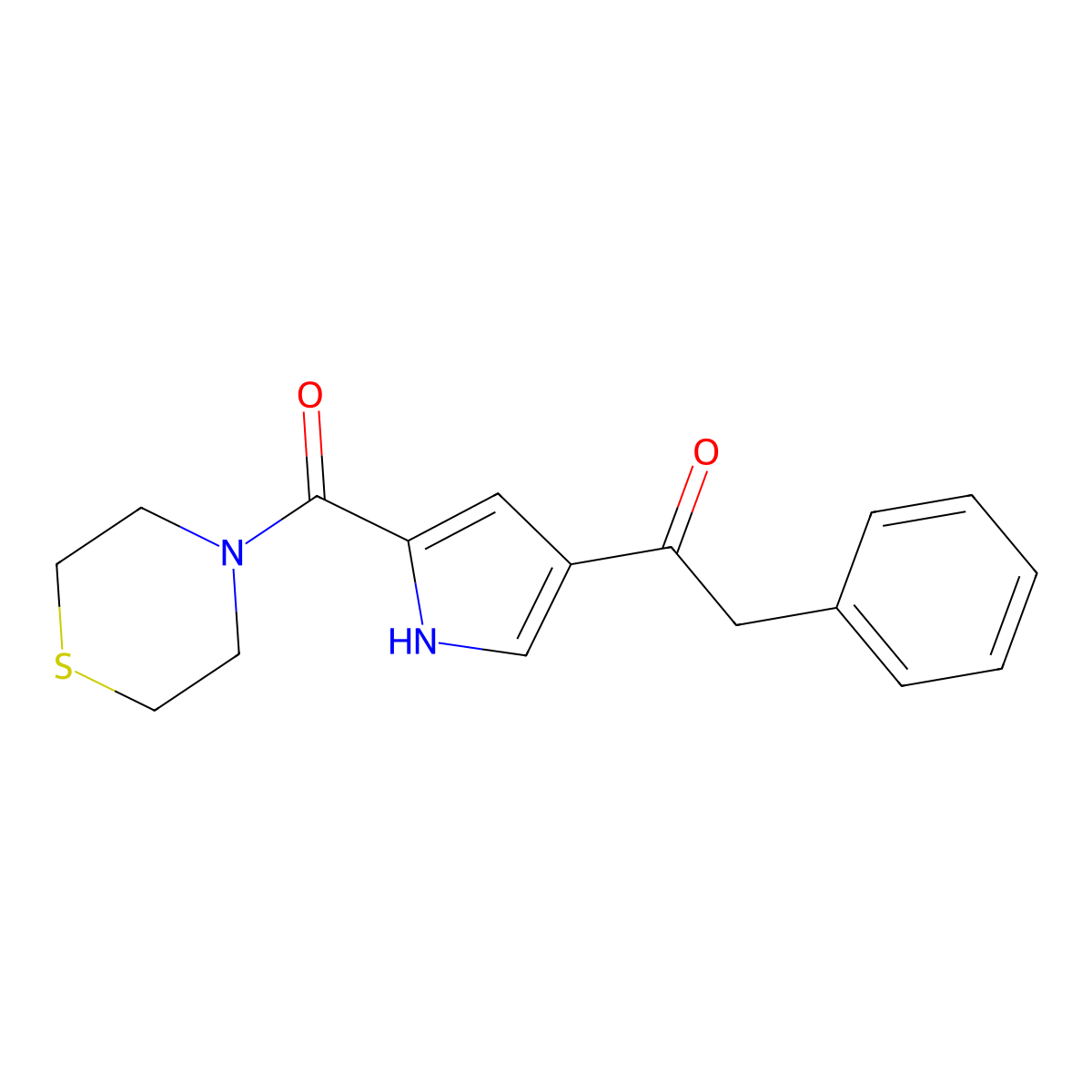 2-phenyl-1-[5-(1,4-thiazinan-4-ylcarbonyl)-1H-pyrrol-3-yl]-1-ethanone molecular structure, CAS 477870-61-4