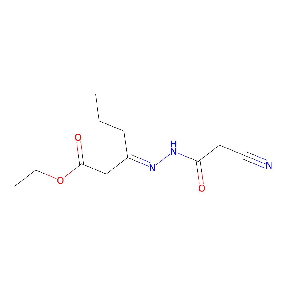 ethyl 3-[(E)-2-(2-cyanoacetyl)hydrazono]hexanoate molecular structure, CAS 477870-81-8