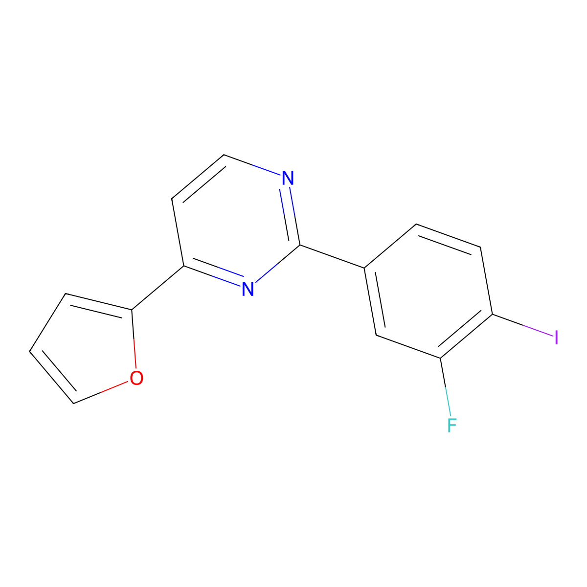 2-(3-Fluoro-4-iodophenyl)-4-(furan-2-yl)pyrimidine molecular structure, CAS 477870-84-1
