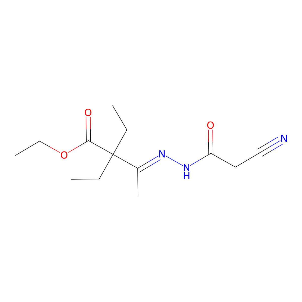 ethyl 3-[(E)-2-(2-cyanoacetyl)hydrazono]-2,2-diethylbutanoate molecular structure, CAS 477871-02-6