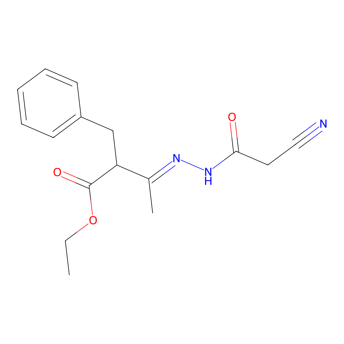 ethyl 2-benzyl-3-[(E)-2-(2-cyanoacetyl)hydrazono]butanoate molecular structure, CAS 477871-03-7