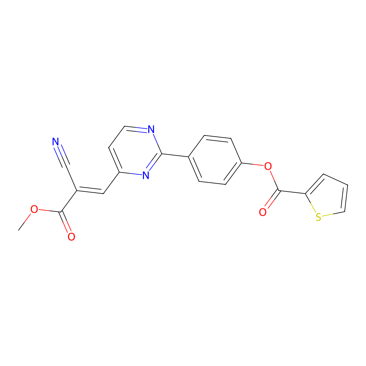 4-{4-[(E)-2-cyano-3-methoxy-3-oxo-1-propenyl]-2-pyrimidinyl}phenyl 2-thiophenecarboxylate molecular structure, CAS 477871-08-2