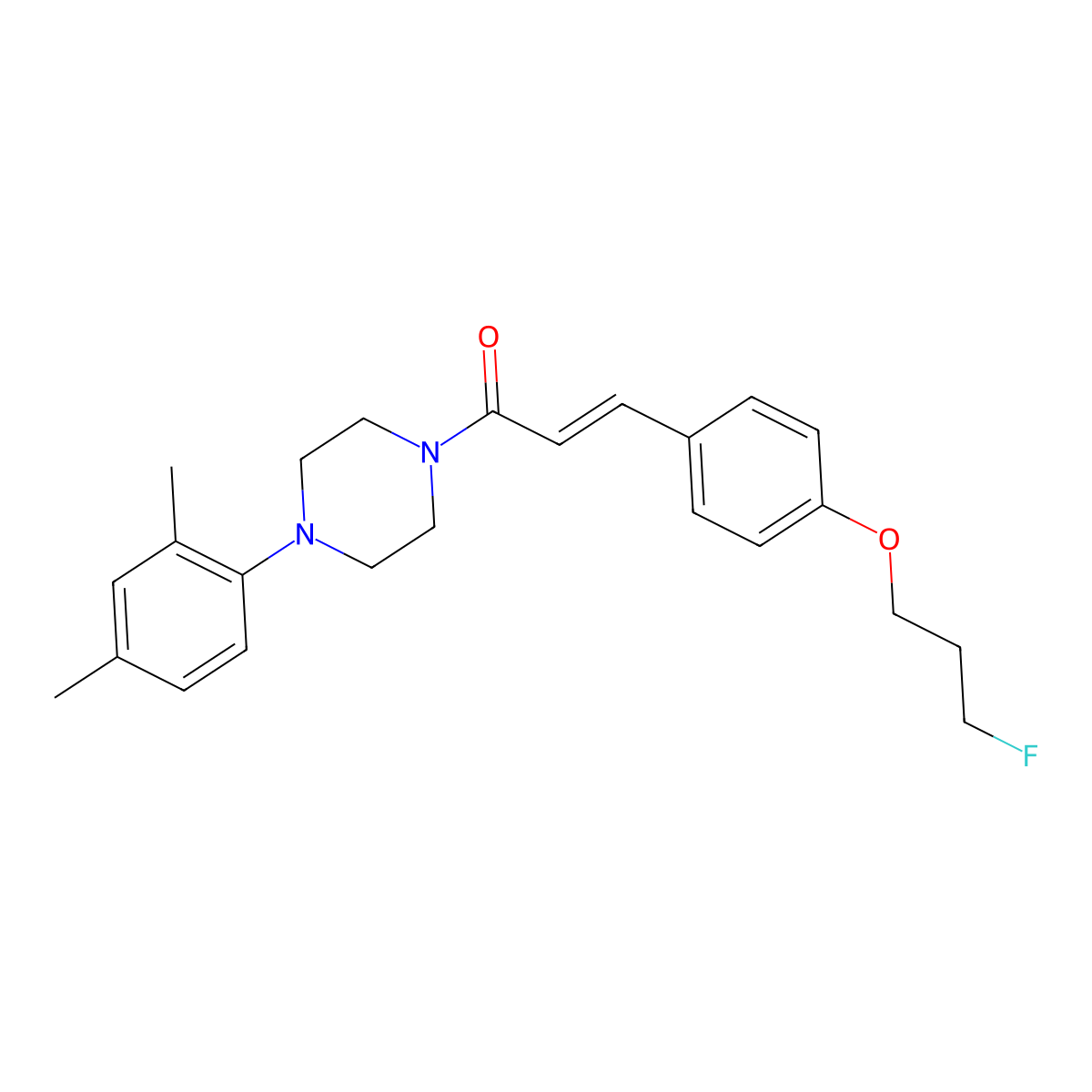 (E)-1-[4-(2,4-dimethylphenyl)piperazino]-3-[4-(3-fluoropropoxy)phenyl]-2-propen-1-one molecular structure, CAS 477871-20-8