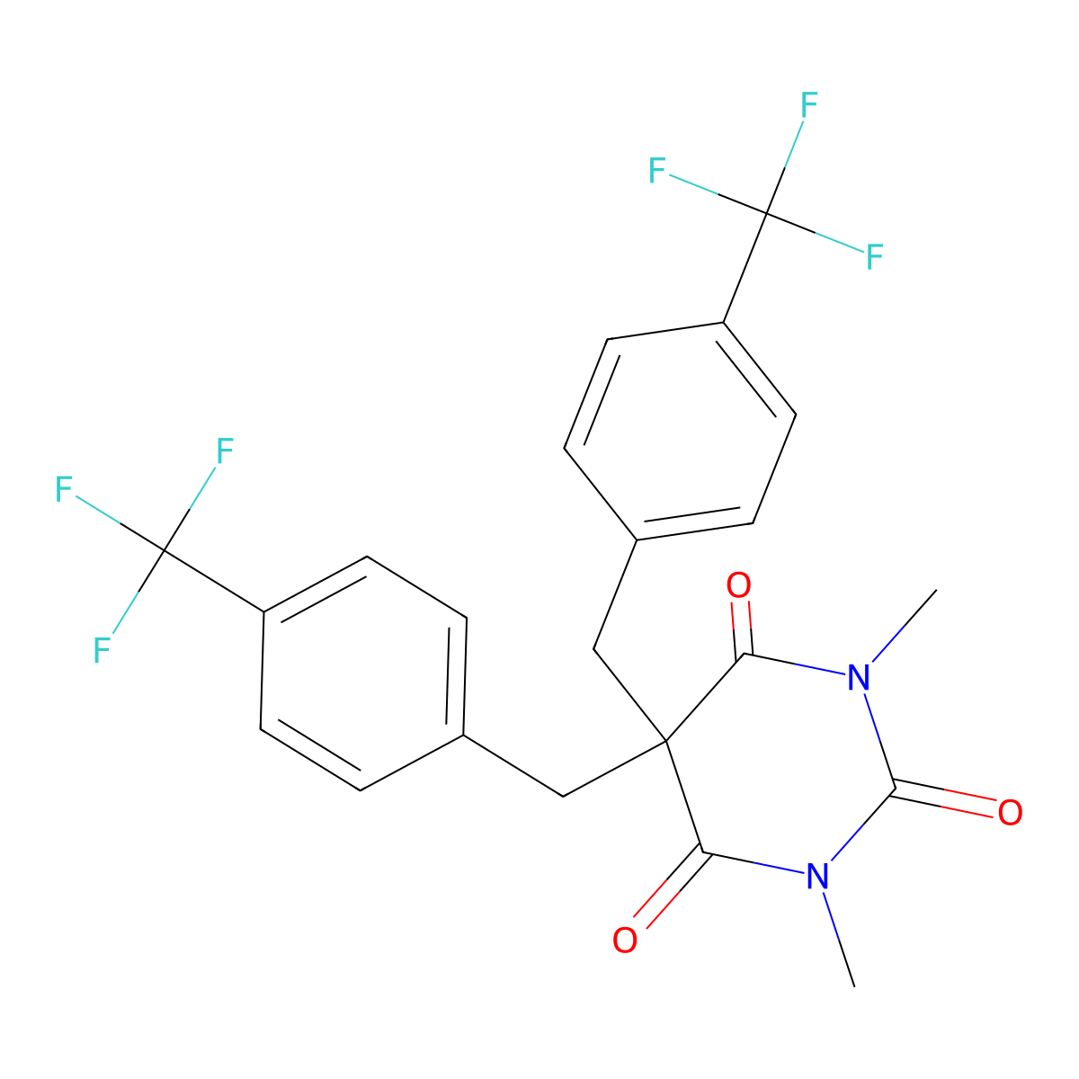 1,3-Dimethyl-5,5-bis[[4-(trifluoromethyl)phenyl]methyl]-1,3-diazinane-2,4,6-trione molecular structure, CAS 477871-27-5