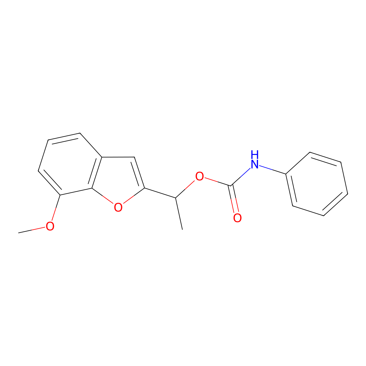 2-Benzofuranmethanol, 7-methoxy-alpha-methyl-, phenylcarbamate molecular structure, CAS 477871-53-7