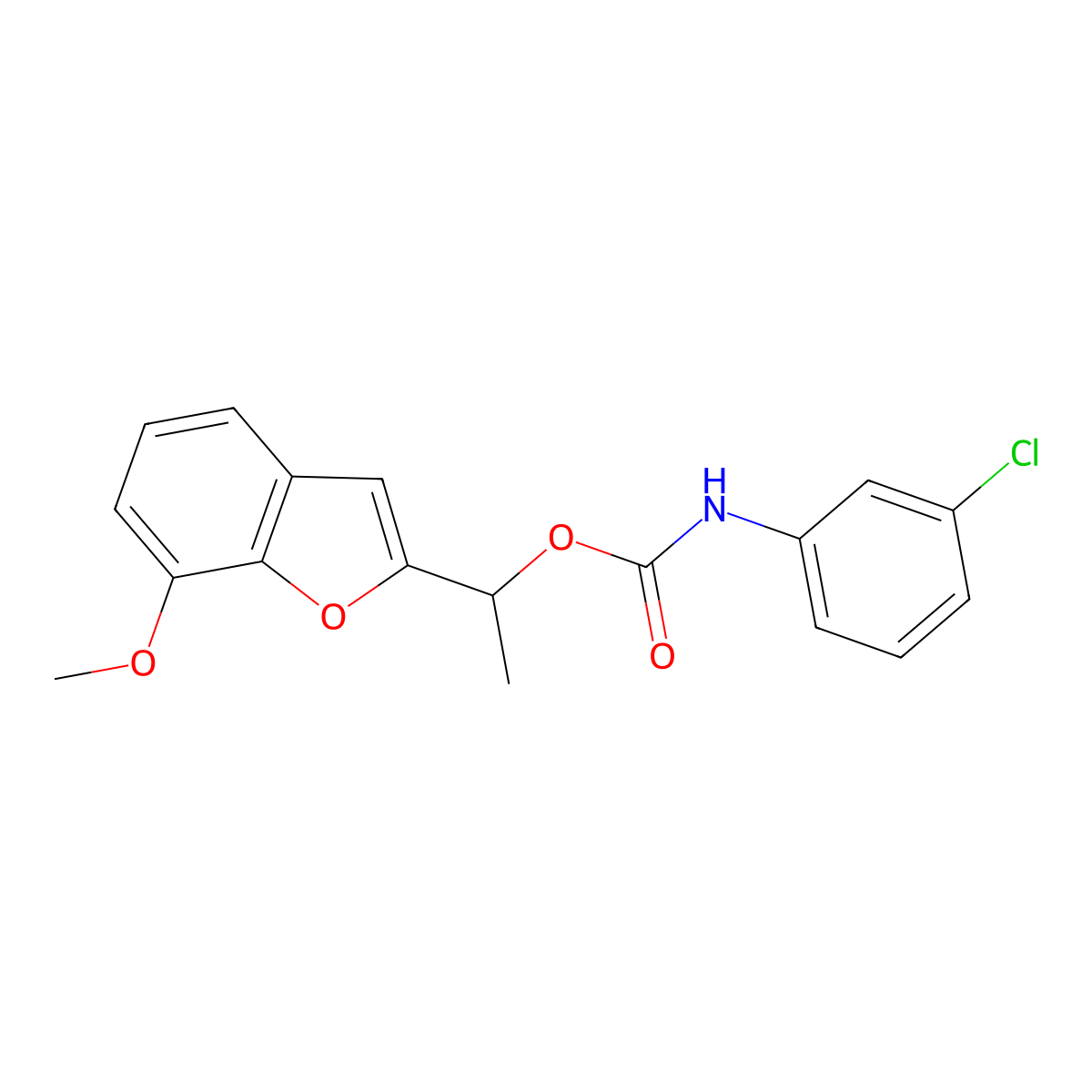 1-(7-methoxy-1-benzofuran-2-yl)ethyl N-(3-chlorophenyl)carbamate molecular structure, CAS 477871-56-0