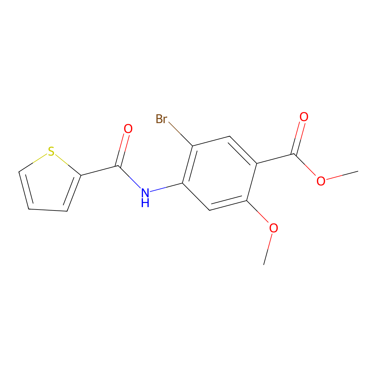 Methyl 5-bromo-2-methoxy-4-[(2-thienylcarbonyl)amino]benzenecarboxylate molecular structure, CAS 477871-60-6