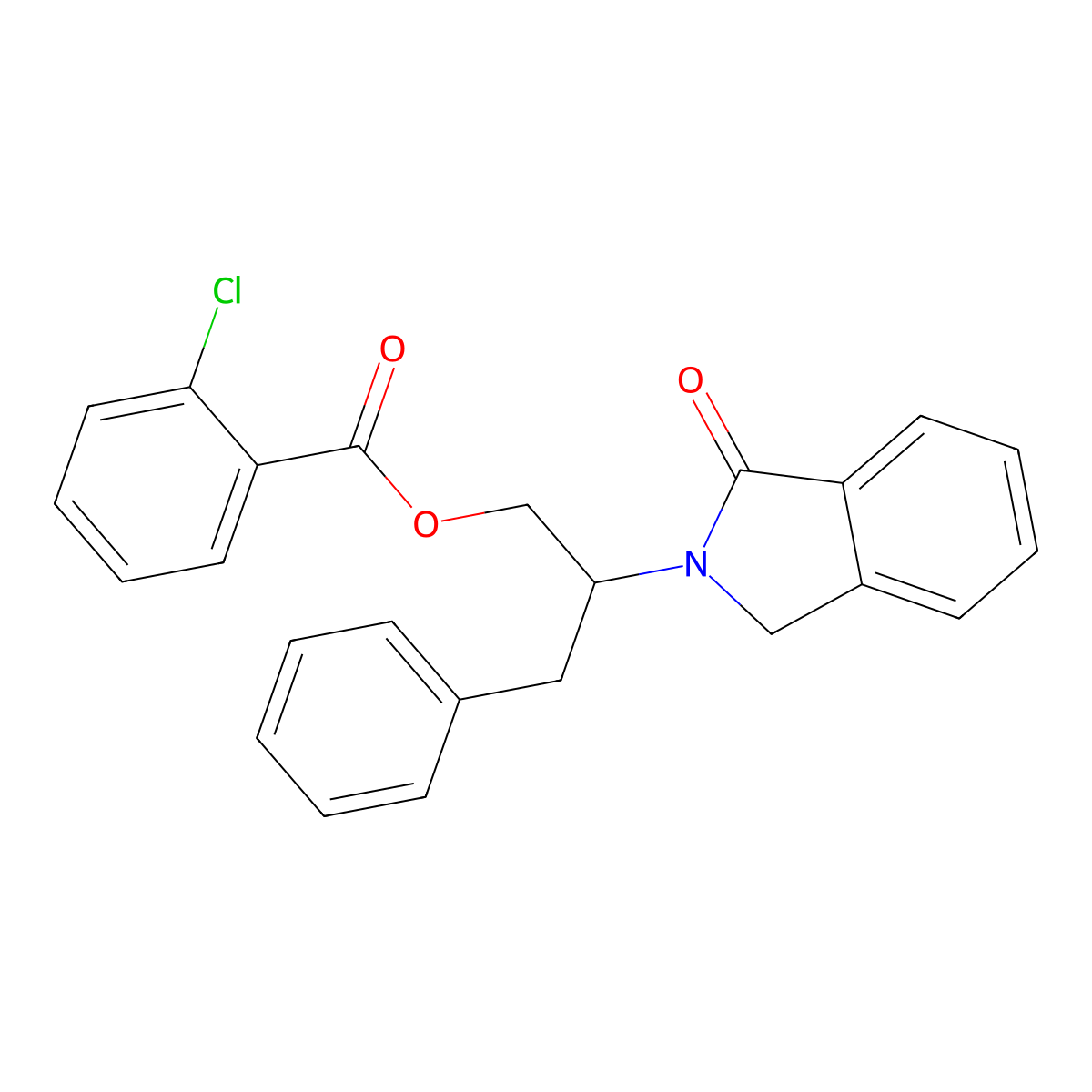 2-(1-oxo-1,3-dihydro-2H-isoindol-2-yl)-3-phenylpropyl 2-chlorobenzenecarboxylate molecular structure, CAS 477871-68-4