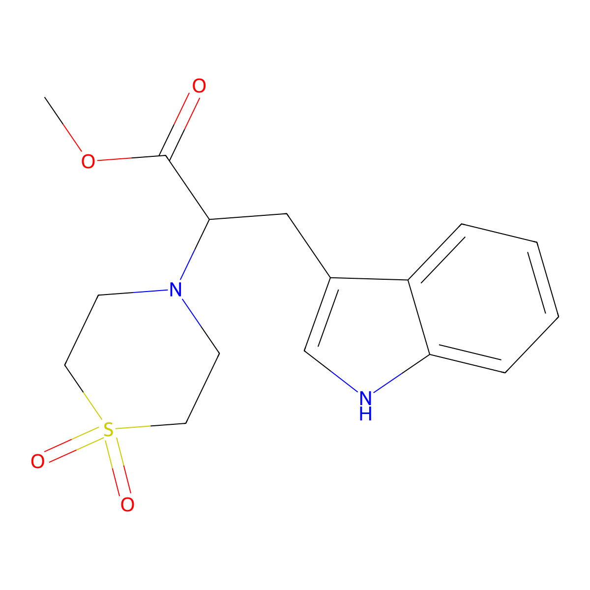 methyl 2-(1,1-dioxo-1lambda~6~,4-thiazinan-4-yl)-3-(1H-indol-3-yl)propanoate molecular structure, CAS 477871-76-4